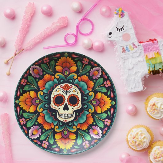 💀🎉Midnight Marigoldware Día de los Muertos Papieren Bordje (Feest)