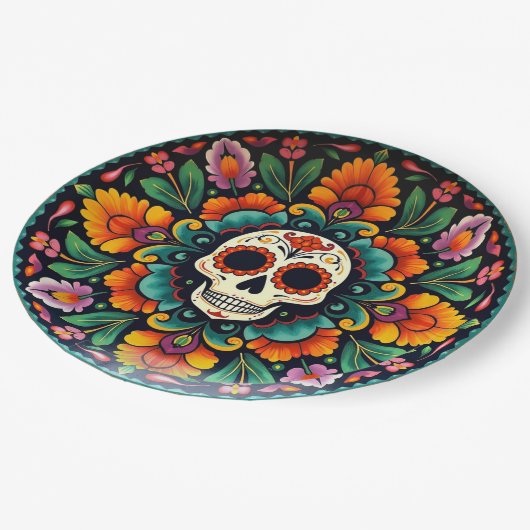 💀🎉Midnight Marigoldware Día de los Muertos Papieren Bordje (Gekanteld)