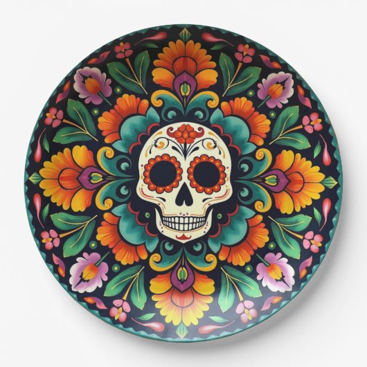 💀🎉Midnight Marigoldware Día de los Muertos Papieren Bordje (Voorkant)