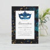 Midnight Masquerade Damask Quinceañera Kaart (Staand voorkant)