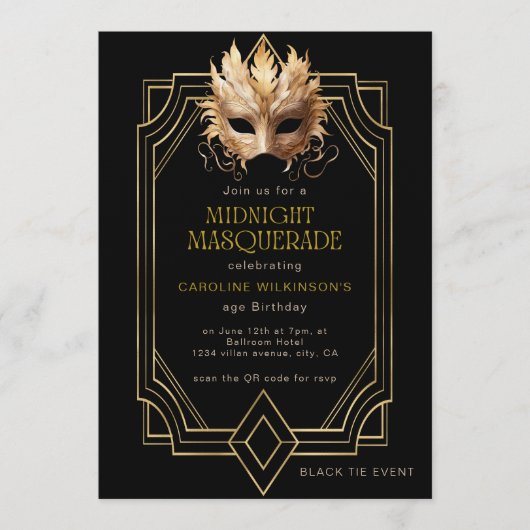 Midnight Masquerade formal birthday Kaart (Voorkant)