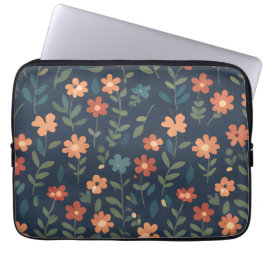 Midnight Meadow Hand-Painted Floral Pattern Laptop Sleeve