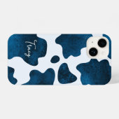 Midnight Meadow: Navy Blue Koe Print iPhone Hoesje (Achterkant horizontaal)