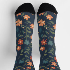 Midnight Meadow Orange Daisy Pattern Sokken