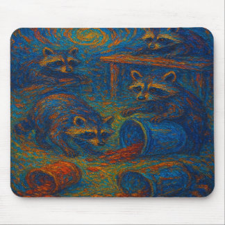 Midnight Mischief – Raccoons Getting into Trouble  Muismat