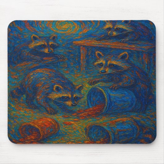 Midnight Mischief – Raccoons Getting into Trouble  Muismat (Voorkant)