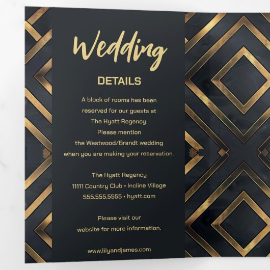 Midnight moderne gouden bruiloft drieluik uitnodiging (Binnenzijde eerst)