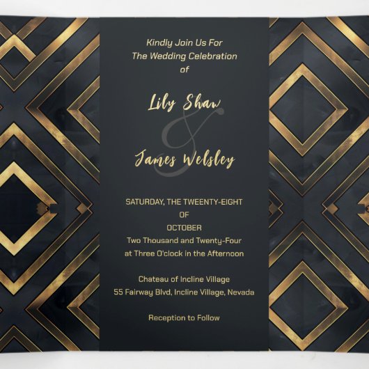 Midnight moderne gouden bruiloft drieluik uitnodiging (Binnenkant midden)