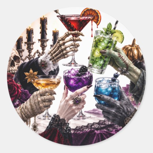 Midnight Monsters Halloween Cocktail Ronde Sticker (Voorkant)