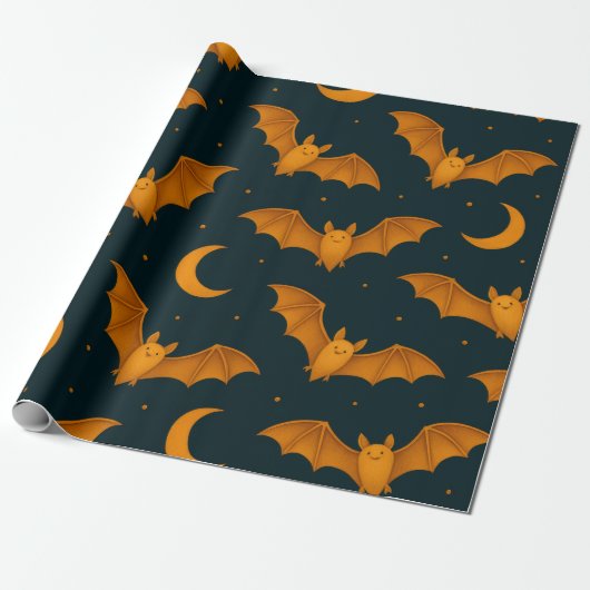 Midnight Moon Bats Cadeaupapier (Uitgerold)
