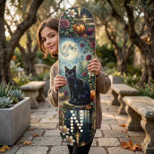 Midnight Moon Black Cat Botanicals Monogram Mystic Persoonlijk Skateboard