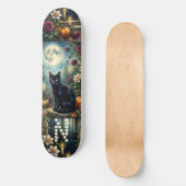 Midnight Moon Black Cat Botanicals Monogram Mystic Persoonlijk Skateboard (Voorkant)