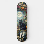 Midnight Moon Black Cat Botanicals Monogram Mystic Persoonlijk Skateboard (Voorkant)