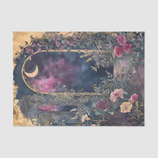 MIDNIGHT MOON TUIN DECOUPAGE TISSUE PAPIER (Voorkant)