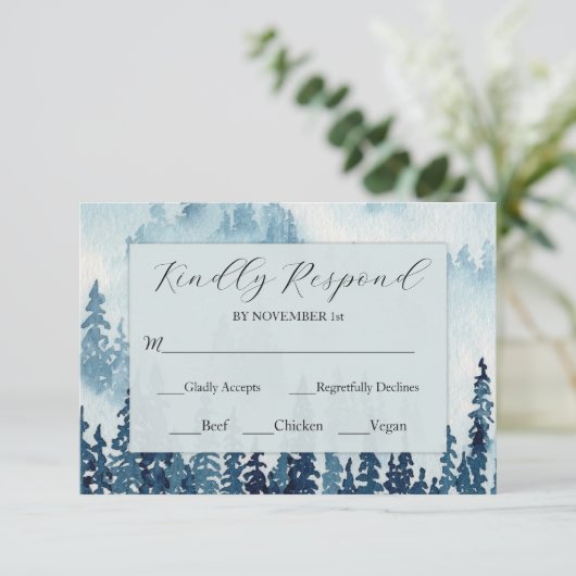 Midnight Moonlight Rustic Wedding RSVP Kaart (Staand voorkant)