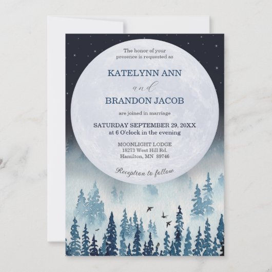 Midnight Moonlight rustieke bruiloft Kaart (Voorkant)