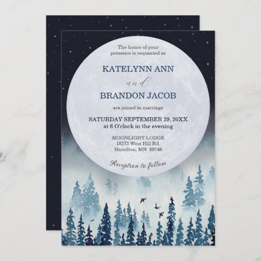 Midnight Moonlight rustieke bruiloft Kaart (Voorkant / Achterkant)
