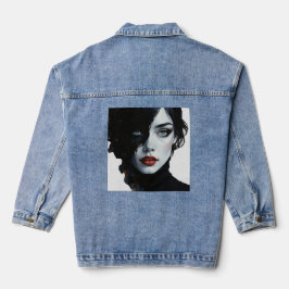 Midnight Muse - Ink-Splash Portret Denim Jacket