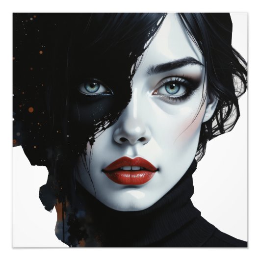 Midnight Muse - Ink-Splash Portret Foto Afdruk (Voorkant)