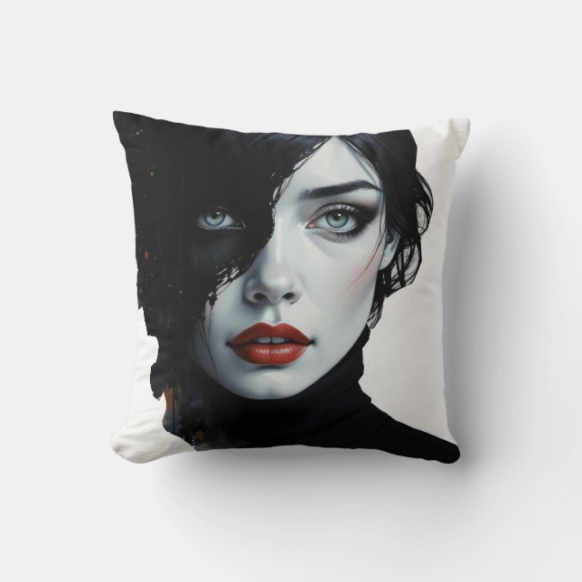 Midnight Muse - Ink-Splash Portret Kussen (Voorkant)