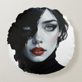 Midnight Muse - Ink-Splash Portret Rond Kussen