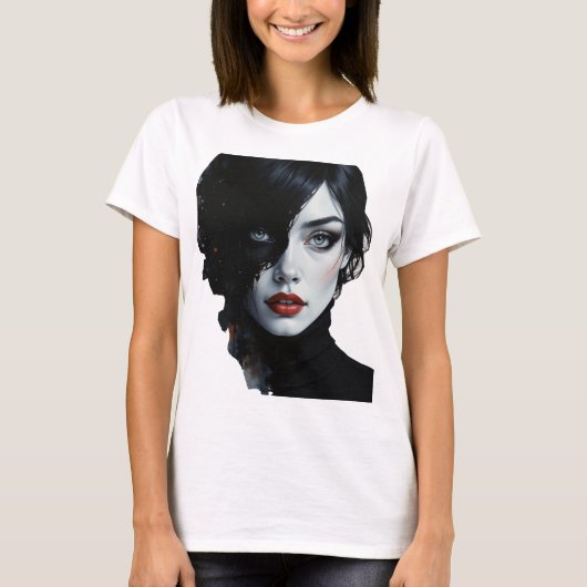 Midnight Muse - Ink-Splash Portret T-shirt (Voorkant)