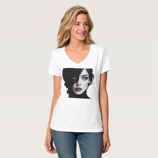 Midnight Muse - Ink-Splash Portret T-shirt (Voorkant volledig)
