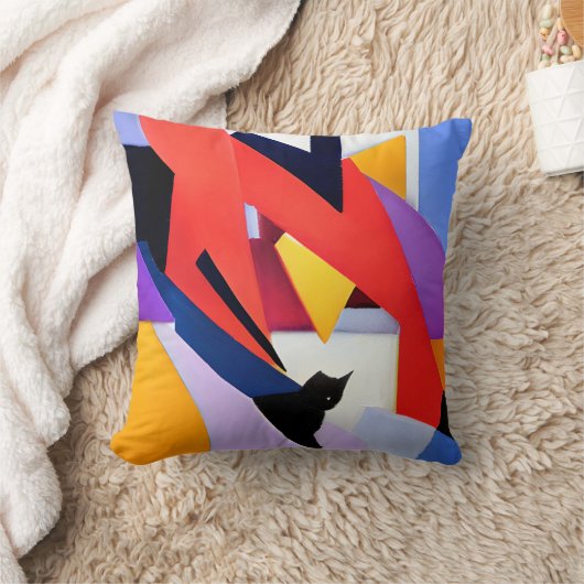 Midnight Muse - Zwarte Kat en Abstracte Kunst Bewe Kussen (Deken)