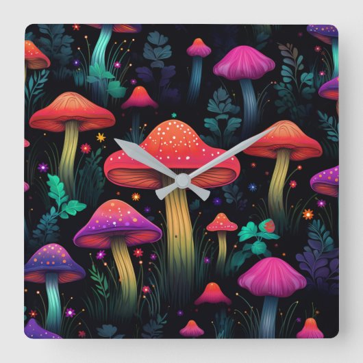 Midnight Mushrooms Wandklok (Voorkant)