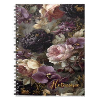 Midnight Mystique: Mooie Paarse & Gouden Bloemige  Notitieboek
