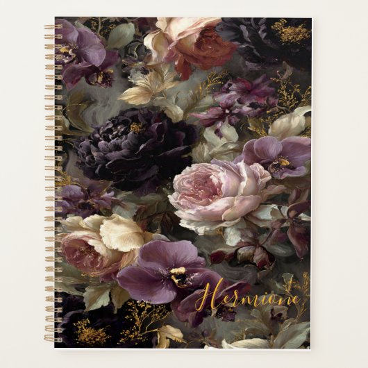 Midnight Mystique: Stemmig Paars & Goud Bloemig Ha Planner (Voorkant)