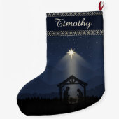 Midnight Nativity Silhouette Christmas Stocking Grote Kerstsok (Achterkant)