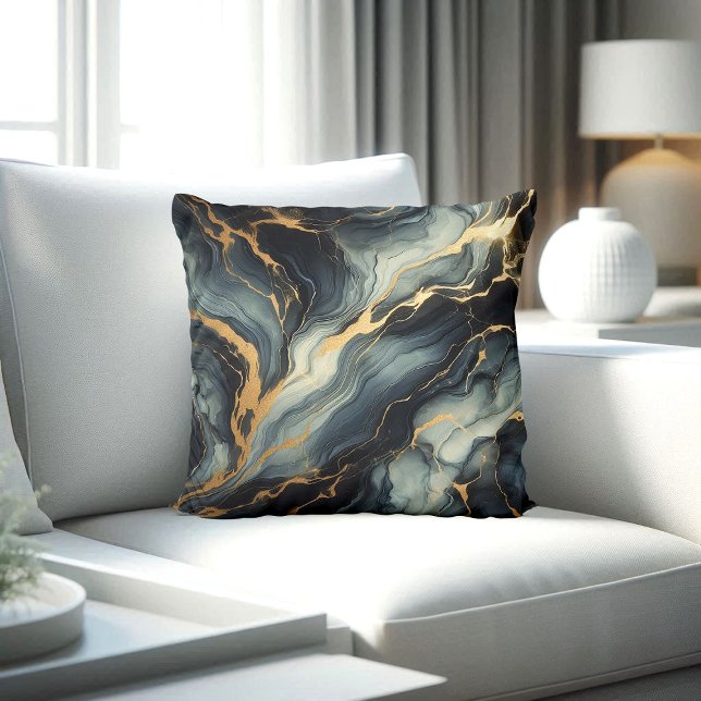 Midnight Navy and Gold Marble Artistic Pattern Kussen (Creator heeft geüpload)