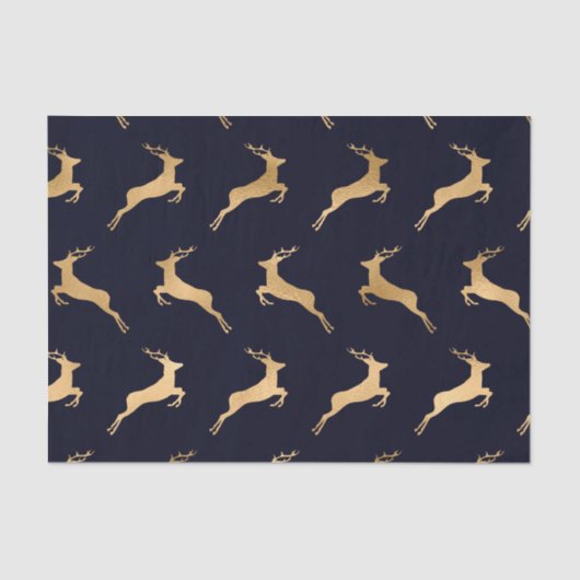 Midnight Navy Blauw Goud Herten Patroon Tissuepapier (Voorkant)