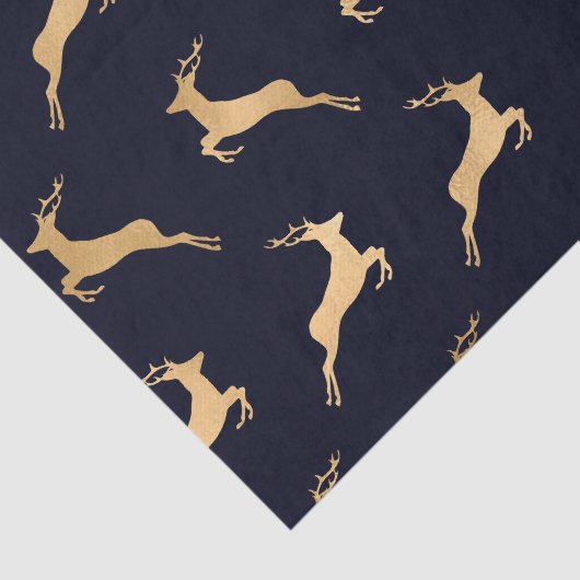 Midnight Navy Blauw Goud Herten Patroon Tissuepapier (Detail)