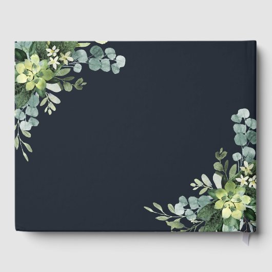 Midnight Navy Blauw Succulent Bruiloft Gastenboek (Achterkant)