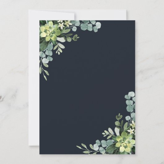 Midnight Navy Blauw Succulent Bruiloft Kaart (Achterkant)