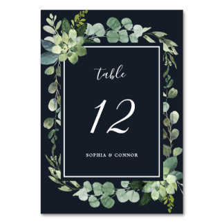 Midnight Navy Blauw Succulent Bruiloft Kaart