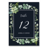 Midnight Navy Blauw Succulent Bruiloft Kaart (Achterkant)