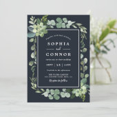 Midnight Navy Blauw Succulent Bruiloft Kaart (Staand voorkant)