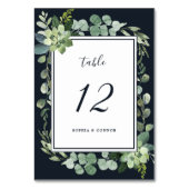 Midnight Navy Blauw Succulent Bruiloft Kaart (Achterkant)