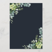 Midnight Navy Blauw Succulent Bruiloft Menu (Achterkant)