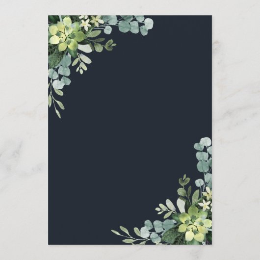 Midnight Navy Blauw Succulent Bruiloft Menu (Achterkant)