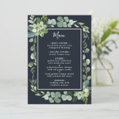 Midnight Navy Blauw Succulent Bruiloft Menu (Staand voorkant)