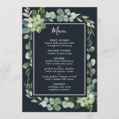 Midnight Navy Blauw Succulent Bruiloft Menu (Voorkant)