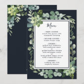 Midnight Navy Blauw Succulent Bruiloft Menu (Voorkant / Achterkant)