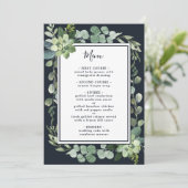 Midnight Navy Blauw Succulent Bruiloft Menu (Staand voorkant)
