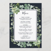 Midnight Navy Blauw Succulent Bruiloft Menu (Voorkant)