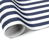 Midnight Navy Blauwe en Witte Strepen Cadeaupapier (Rol Hoek)