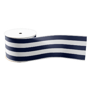 Midnight Navy Blauwe en Witte Strepen Grosgrain Lint